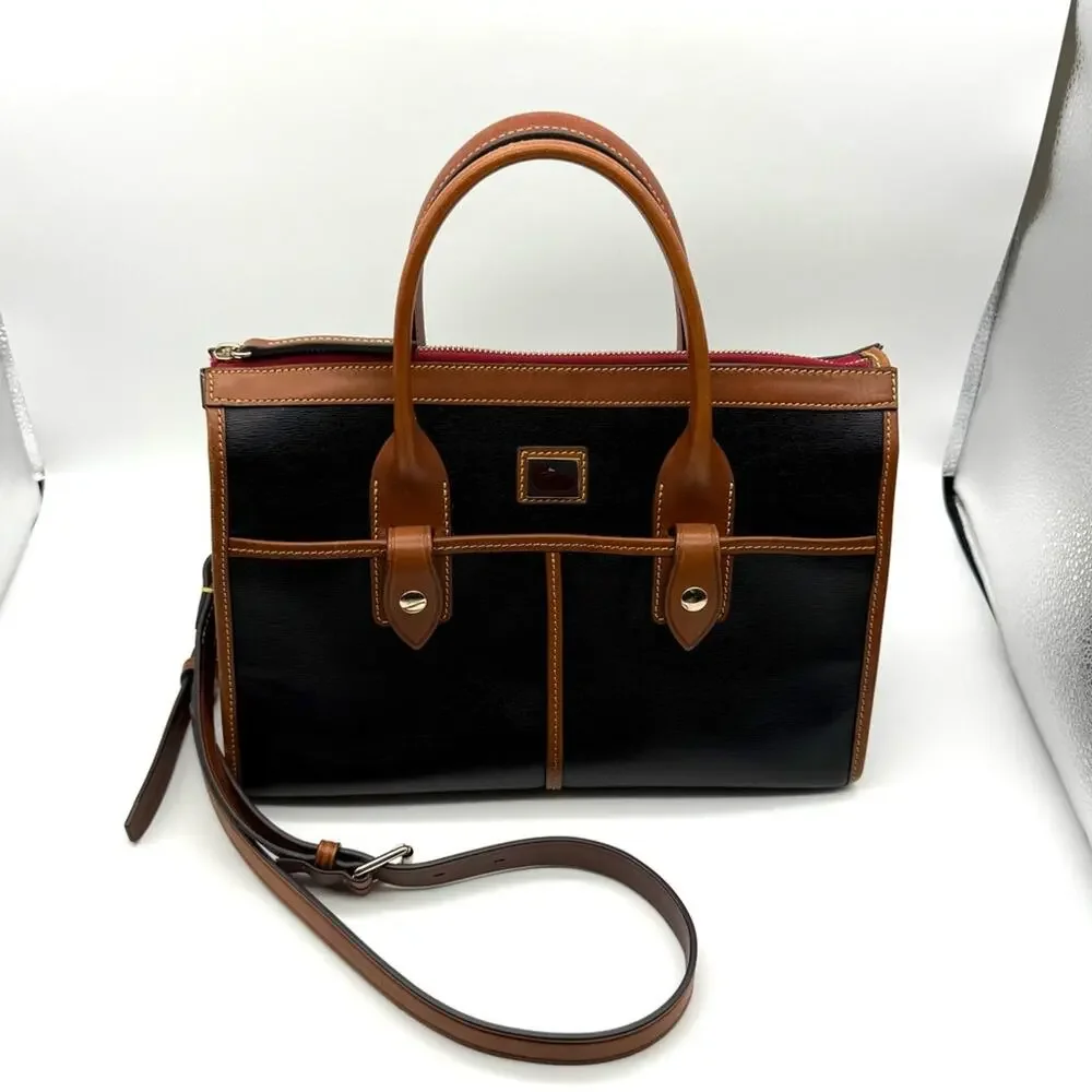 Dooney and Bourke Camden Saffiano Small Satchel Black and British Tan